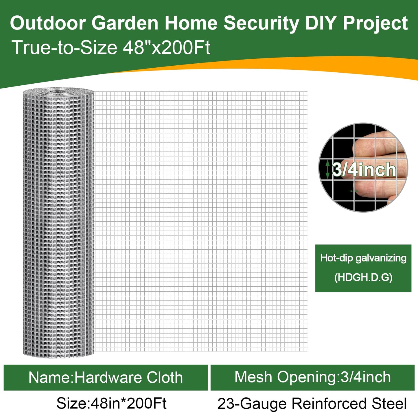48in x 200ft Hardware Cloth Hot-Dip Galvanized Welded Wire Mesh - Heavy Duty 3/4inch 23 Gauge Chicken Wire Fencing for Garden, Chicken Coop, Rabbit Cage, Rodent & Predator Protection