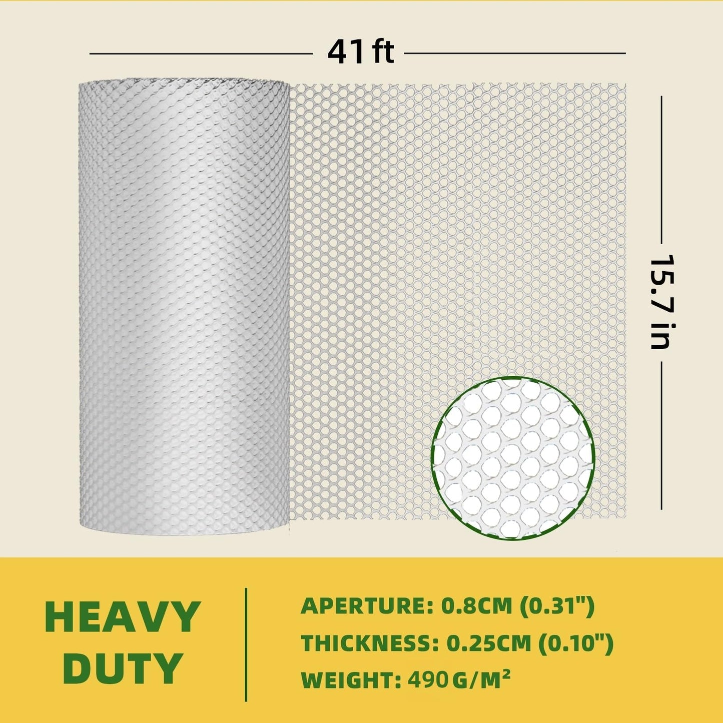 500GSM Heavy Duty 15.7IN x 41FT White Plastic Mesh Fencing Roll for Chicken Dogs Rabbit Snake Poultry Barrier Gardening, Wire Mesh Netting Fence for Balcony Garden Pet Enclosure Plant Support DIY