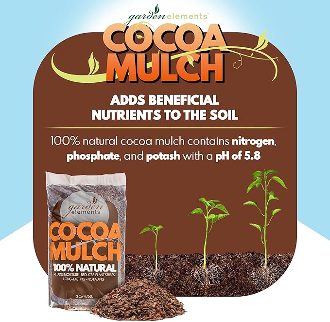 Garden Elements 100% Natural Cocoa Bean Shell Mulch for Gardens, Flower Beds, Potted Plants, and Mulching, 2 cu ft