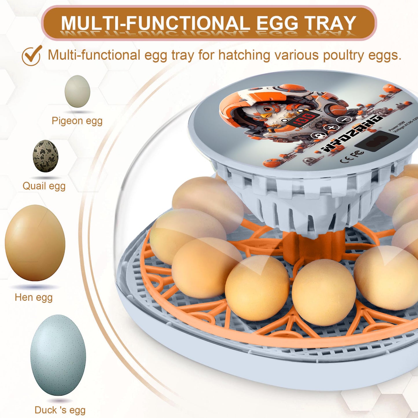 WYD2ANG Smart Chicken Incubators for Hatching Eggs with Automatic Turner Small Poultry Duck Quail 12 Egg Incubator Temperature Control Display Hatcher Machine (Mechachick, ℉)