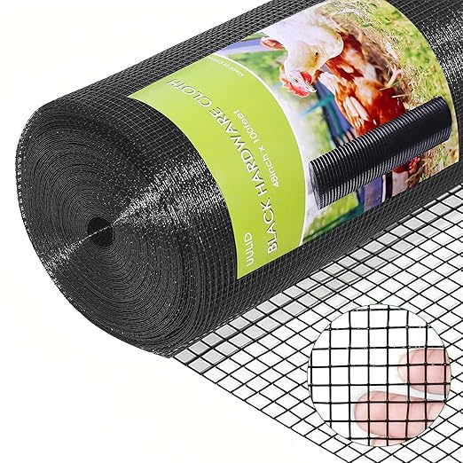 Hardware Cloth 1/2 inch 48" x 100' ft Black Mesh -19 Gauge Black Vinyl Coated Welded Wire Mesh Roll PVC Coated Welded Wire Fence Chicken Wire Fencing Mesh Roll