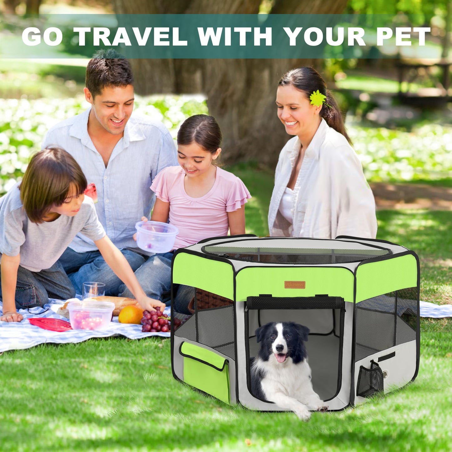 Dog Playpen, Portable Pet Play Pen for Cat, Puppies, Rabbits, Chickens, Foldable Large-Capacity Pet Tent for Indoor/Outdoor Travel Camping Green