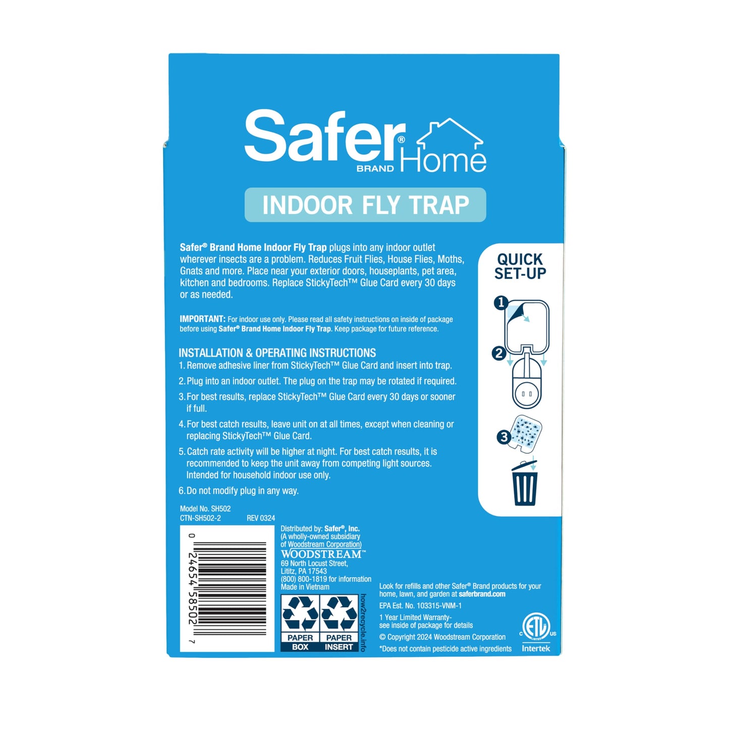 Safer Home Indoor Plug-In Fly Trap - SH502 - Effective Fruit Fly Traps for Indoors, Gnat Traps for House Indoor, 400 Sq Ft Protection - Style: 1 Device + 2 Glue Cards