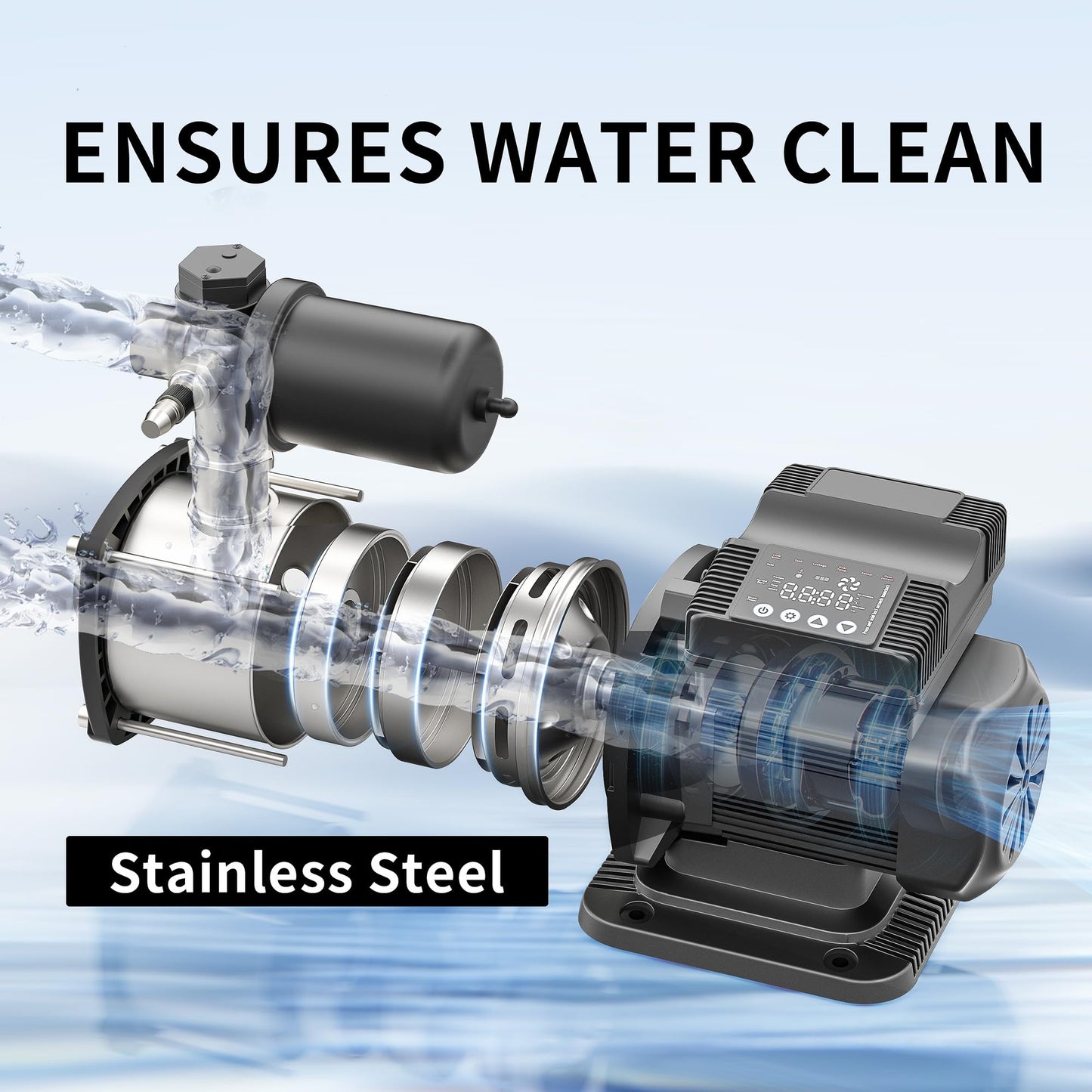 SUETPRYE 86PSI, 25GPM Smart Water Pressure Booster Pump for Home, 50% Energy Saving 0.87 HP, Constant Pressure, 55dB Ultra Quiet, 1" NPT, 115VAC, Boosts 10 Water Outlets for House, Shower, Irrigation