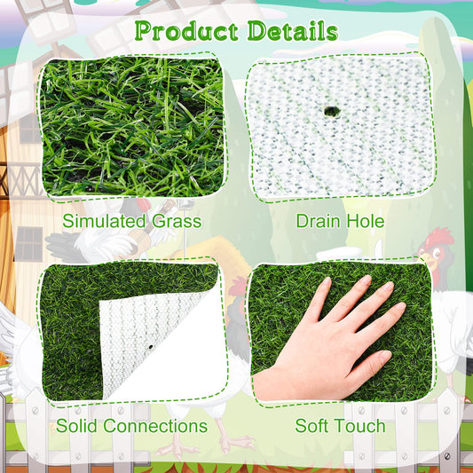 Zhengmy 12 Pcs Chickens Nesting Pads Set Nest Box Bedding Washable Nesting Pads for Chicken Coop, Artificial Grass Rug Carpet Synthetic Turf Mat, 12 x 12 x 1.2 Inches(Green)