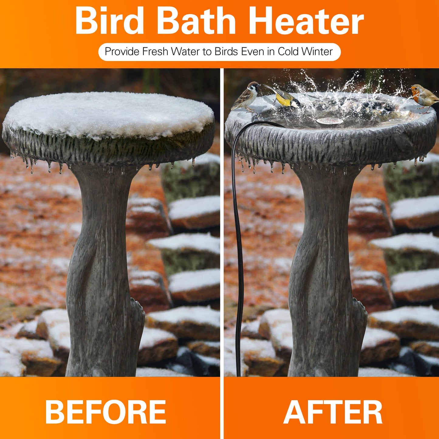 Dreyoo 1 Pack Bird Bath De Icer, 60w Submergible De Icer, Thermostatic Controlled Winter Water Heater Deicer for Bird, Chicken, Duck, Farm Trough, Design Patent Product