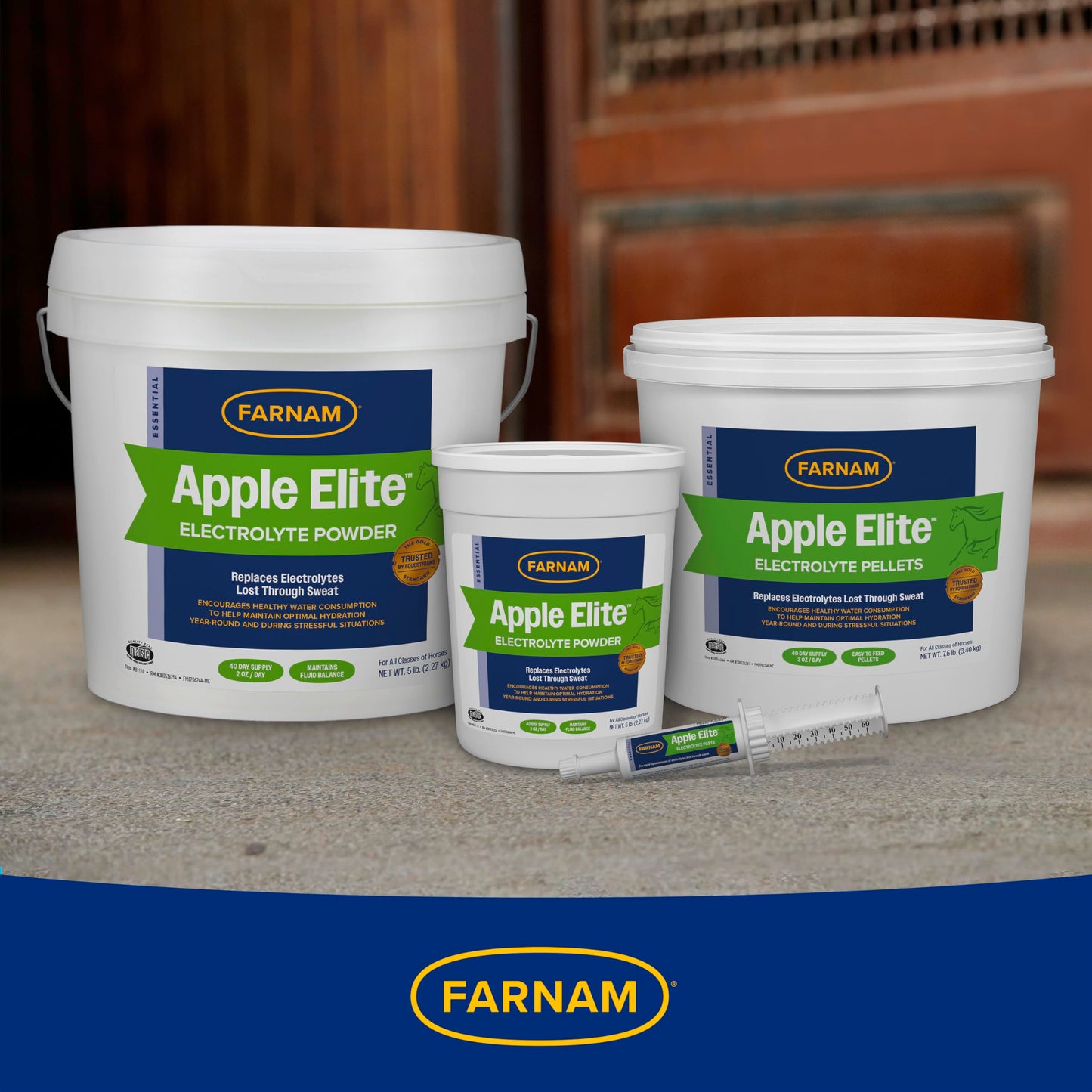 Farnam Apple Elite Electrolyte Powder Supplement for Horses, Replaces Vital Minerals, Encourages Hydration, No Added Sugar, 5 pounds