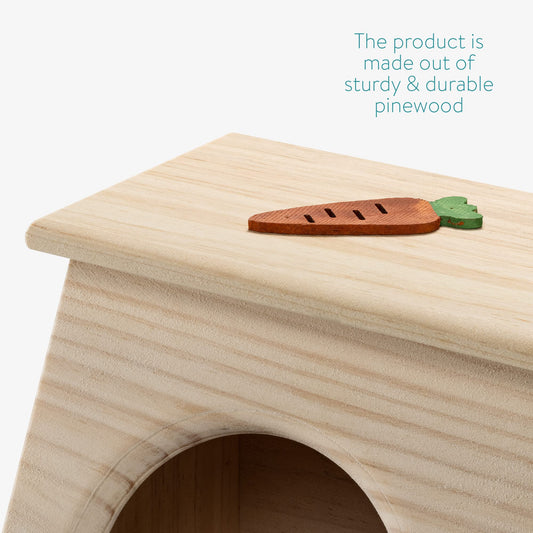 Navaris Hay Feeder for Rabbit - Wood Hay Holder for Small or Medium Rabbits, Bunny, Guinea Pig - Wooden Animal Feed Food Box with Cute Carrot Design