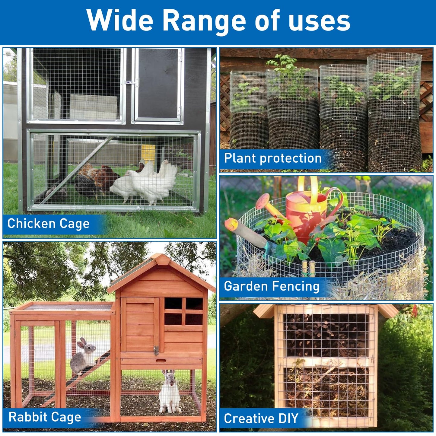 Hardware Cloth,Chicken Wire Fence,1/2 inch 16in x 6ft Galvanized Welded Cage Wire for Bird Wire Gopher Wire Rabbit Wire Snake Fence Poultry Netting Cage Screen