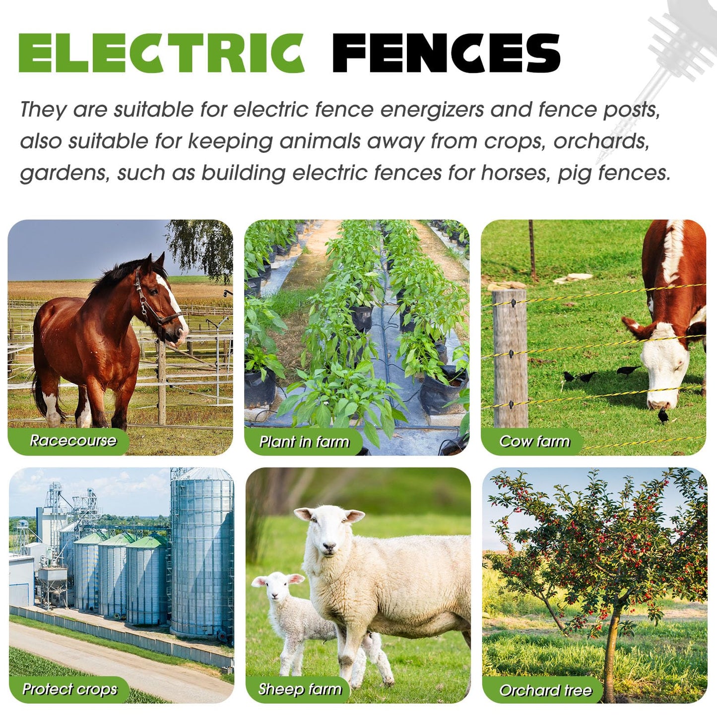 Sweetude 660 Feet Electric Fence Polywire and 100 Pcs Electric Fence Insulator with 1 Pcs Insulator Socket Tool Resistant Glove Electric Fence 6 Stainless Steel Strands for Fence Landowner Farmer