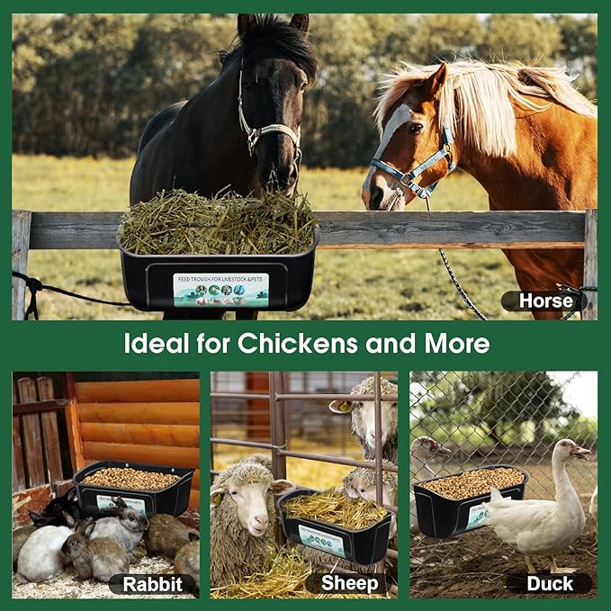 6 Pack Chicken Duck Feeder, Poultry Feeders and Waterers, Hanging Goat Feeder, Livestock Feeding Container, Feed Trough and Waterer Bucket with Clips(Black)