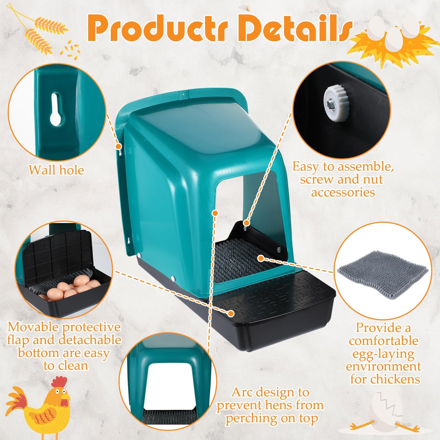 Nuogo 10 Pack Chicken Nesting Box Bulk Chicken Laying Boxes with Pads Large Nesting Boxes for Laying Eggs Plastic Chick Brooder Box for Poultry Farm Backyard Accessories