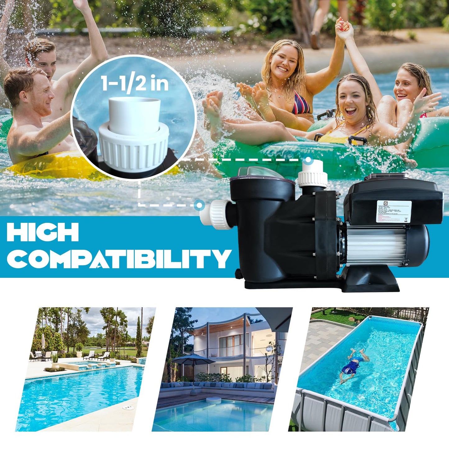 1.5HP Above/In Ground Pool Pump – Variable Speed 3000-9000 GPH, 110V Self-Priming Pump with 1100W Powerful Copper Motor, Quiet Operation, and Control Screen