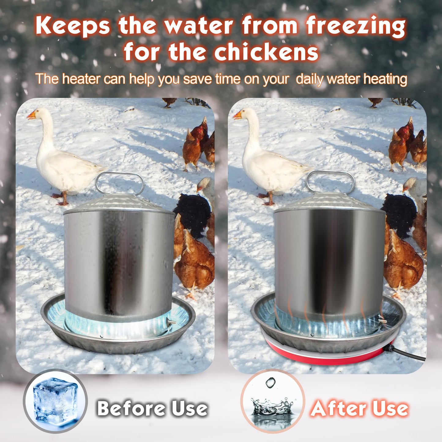 BBTO Chicken Water Heater, 110V 80Watts Heated Chicken Waterer Metal Base for Winter Deicer, Poultry Waterer Heater Base Fits Plastic/Metal Waterer, Pet Water Heater with 6 ft Cord for Poultry Founts