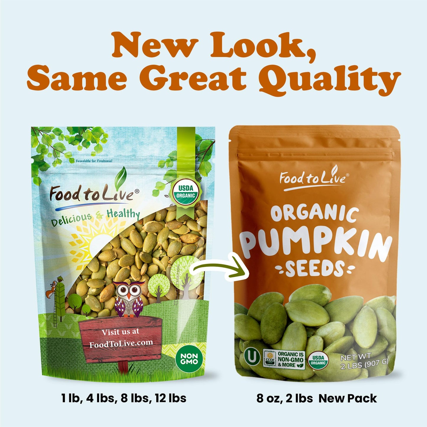 Food to Live Organic Dry Roasted Pumpkin Seed Kernels, 8 Pounds - Non-GMO, Unsalted, Oven Roasted Whole Pepitas, No Oil Added, Shelled, Vegan, Kosher, Keto, Bulk. Low in Carbs. High In Protein.