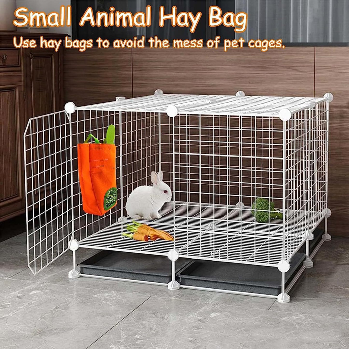 GKYZBB Rabbit Hay Feeder Bag for Cage Guinea Pig Timothy Hay Dispenser Storage Manger Hanging Large Less Waste for Bunny (Carrot)