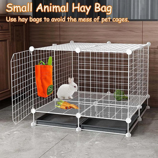 GKYZBB Rabbit Hay Feeder Bag for Cage Guinea Pig Timothy Hay Dispenser Storage Manger Hanging Large Less Waste for Bunny (Carrot)