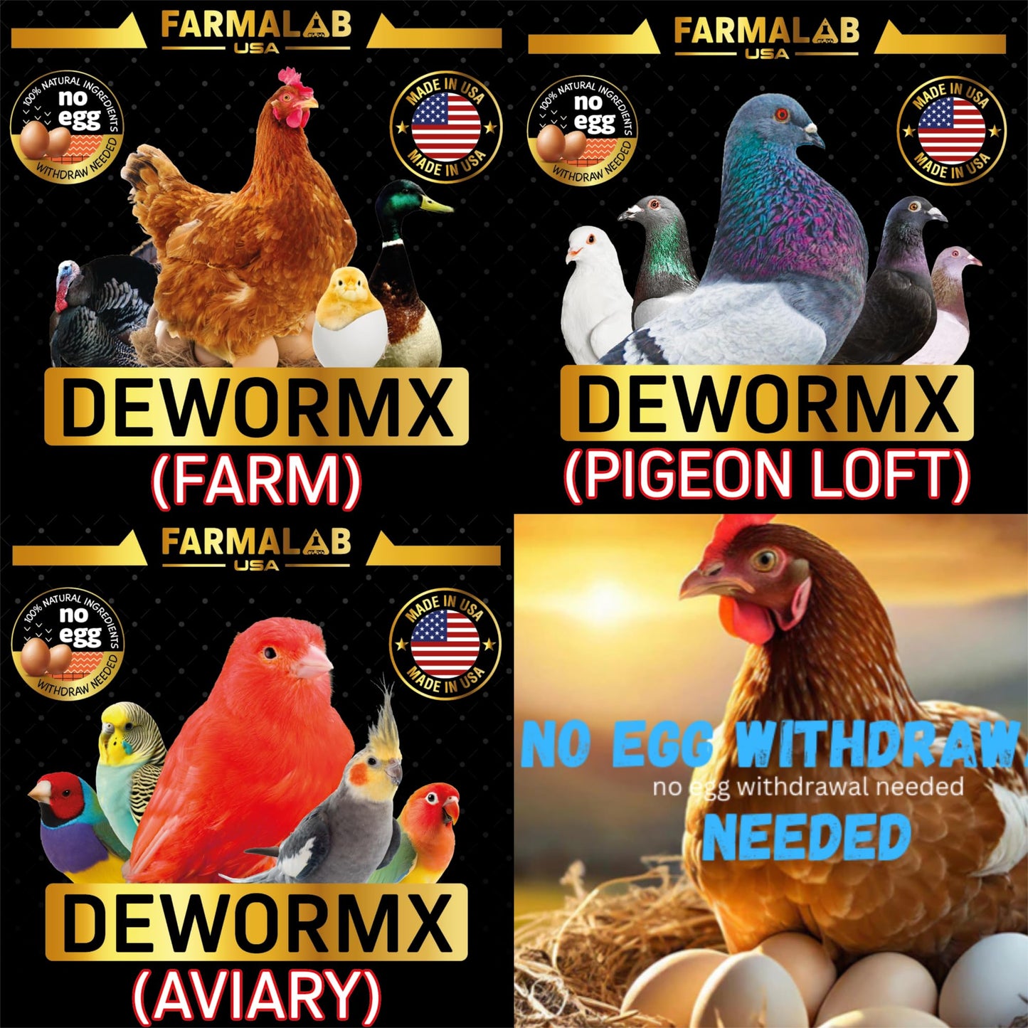 Farmalab Natural Dewormer Internal & External 100 Tabs Poultry NO Egg Withdrawal Needed - Vitamin for Poultry Rooster Hen Chicken Baby Chick