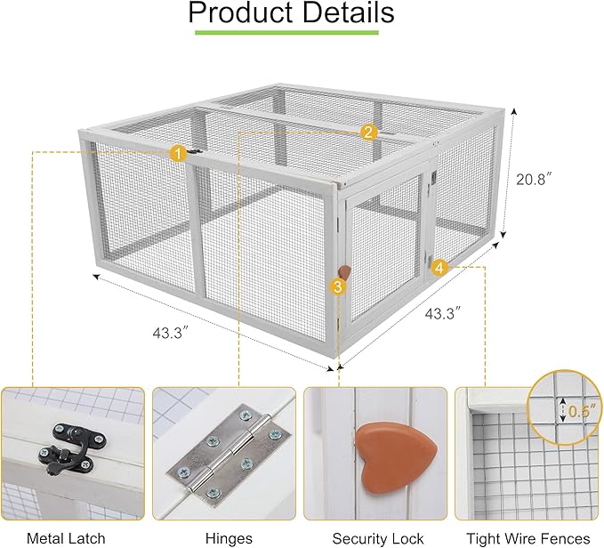 Chicken Coop Extension, Foldable Chicken Coop House Chicken Cage Wooden, Duck Chicken House Large Rabbit Enclosure Assembly Free (White)