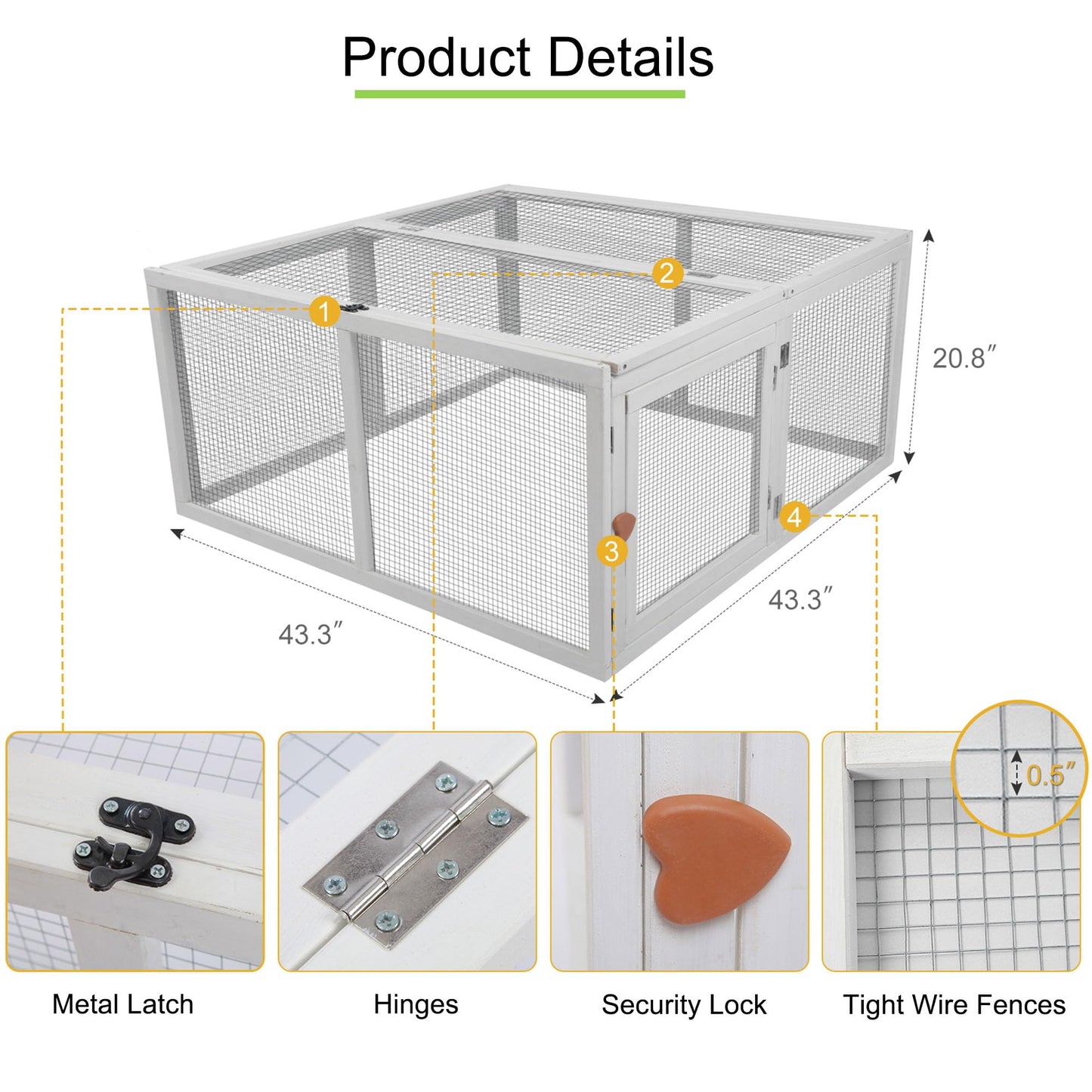 Chicken Coop Extension, Foldable Chicken Coop House Chicken Cage Wooden, Duck Chicken House Large Rabbit Enclosure Assembly Free (White)