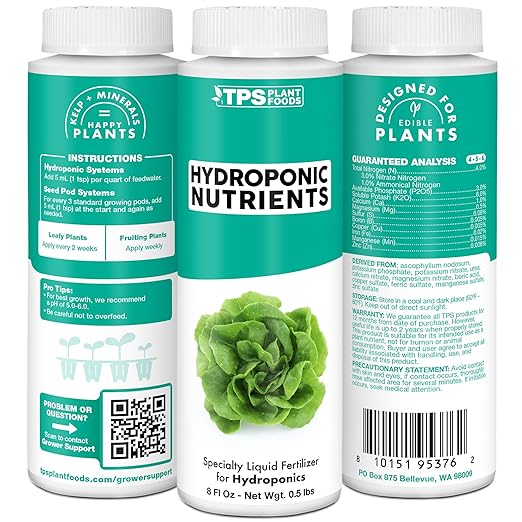 Hydroponic Nutrients for Edible Plants, One Part Complete Liquid Plant Food for Hydroponic Systems, 32 oz (1 Quart)