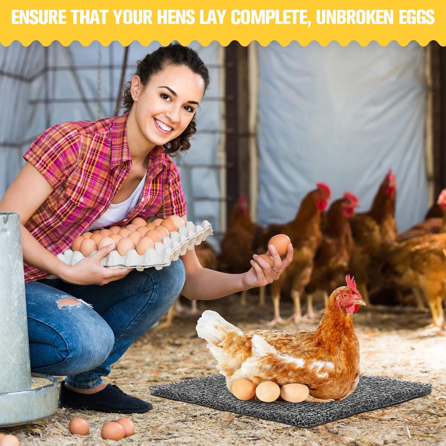 Chunful 12 Pcs Nesting Pads for Chicken Coop, Washable Plastic Nesting Box Liners 12x12 Inch Reusable Nest Box Pads with 6 Pcs Fake Wooden Eggs Chicken Laying Mats Coop Accessories