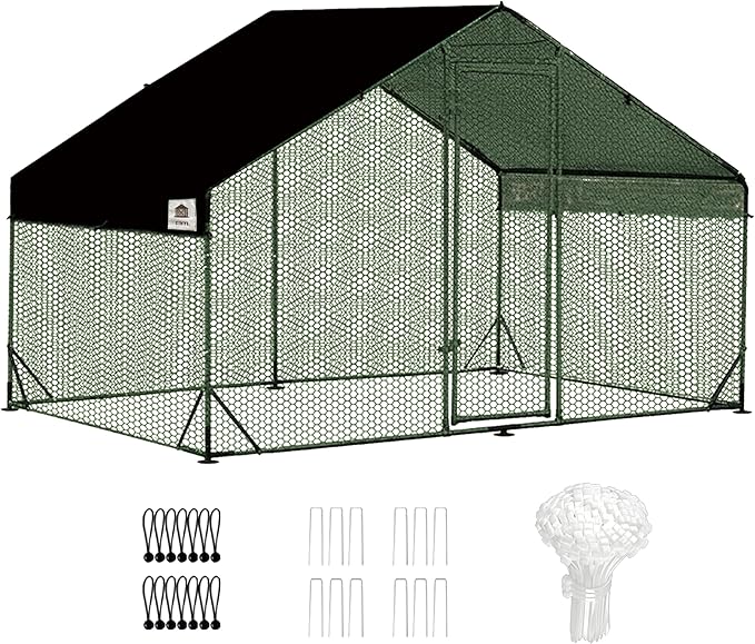 Chicken Coop Large Metal Chicken Run, Upgraded Anti-UV 180g/㎡ PE Cloth & 1.1mm Thickened PVC-Coated Hexagonal Chicken Wire Mesh & More Galvanized Steel Standpipes, Walk-in Chicken coop, 6.6×9.8×6.4FT