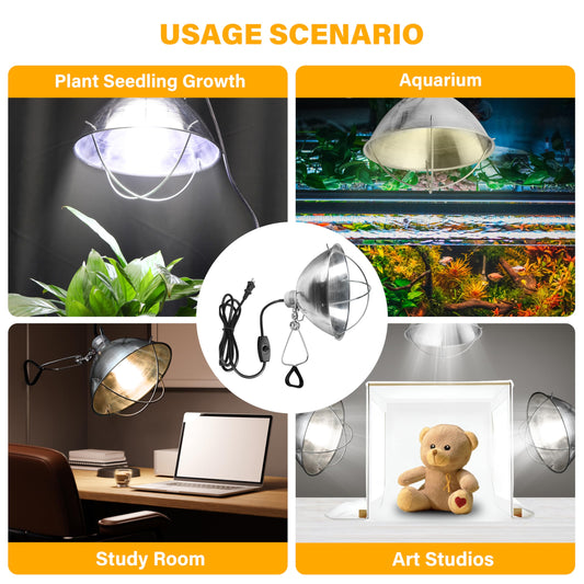 Simple Deluxe Clamp Lamp Light Socket with 10.5 Inch Aluminum Reflector, Suit for Max 250 Watt Lamp (No Bulb Included) with 18/2-Gauge 6 Feet Cord, 1 Pack