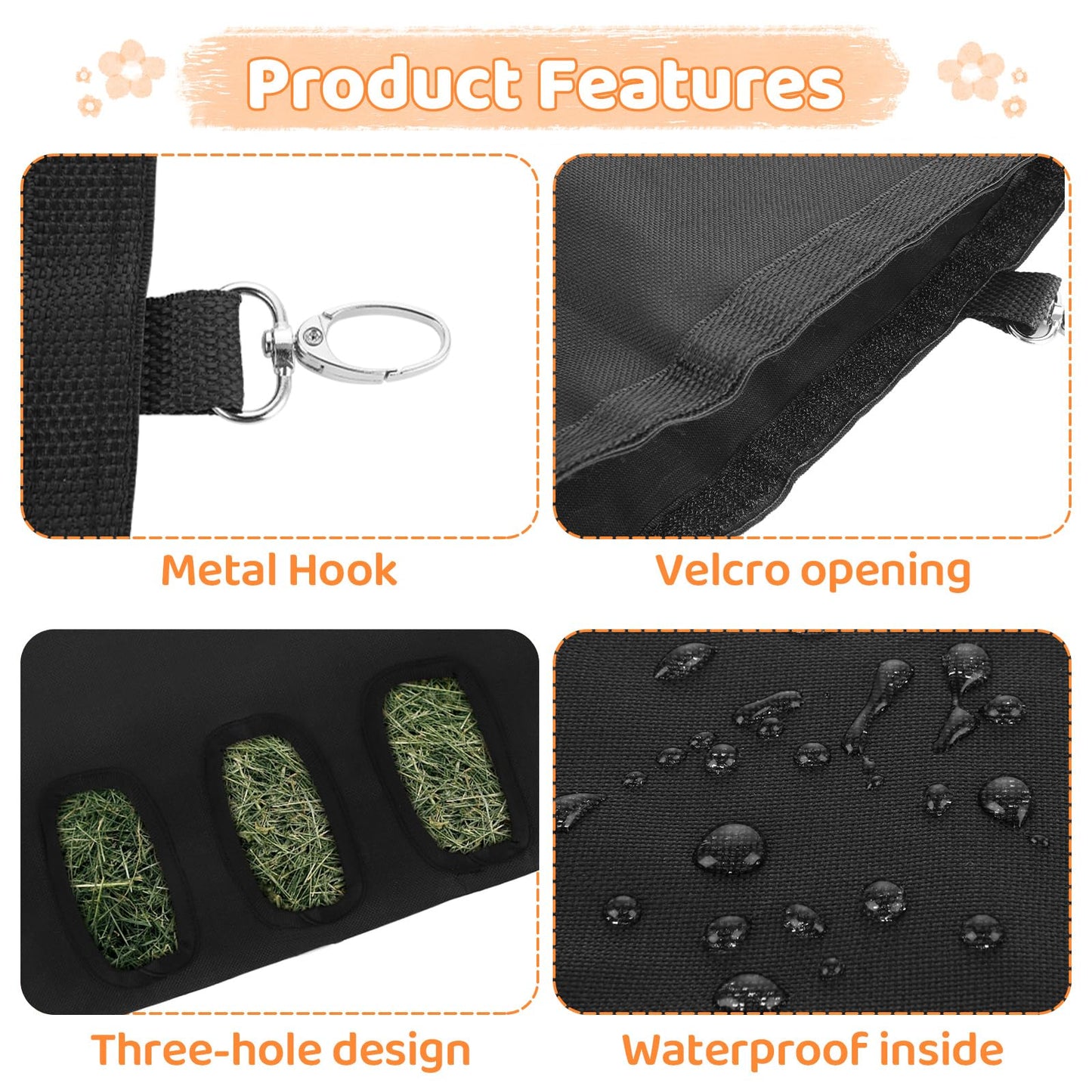 GBACHOOSE 4PCS Rabbit Hay Feeder, 3 Holes Guinea Pig Hay Feeder Bag Bunny Hay Bag for Rabbit Guinea Pig Chinchilla Hamsters Small Pets Animal