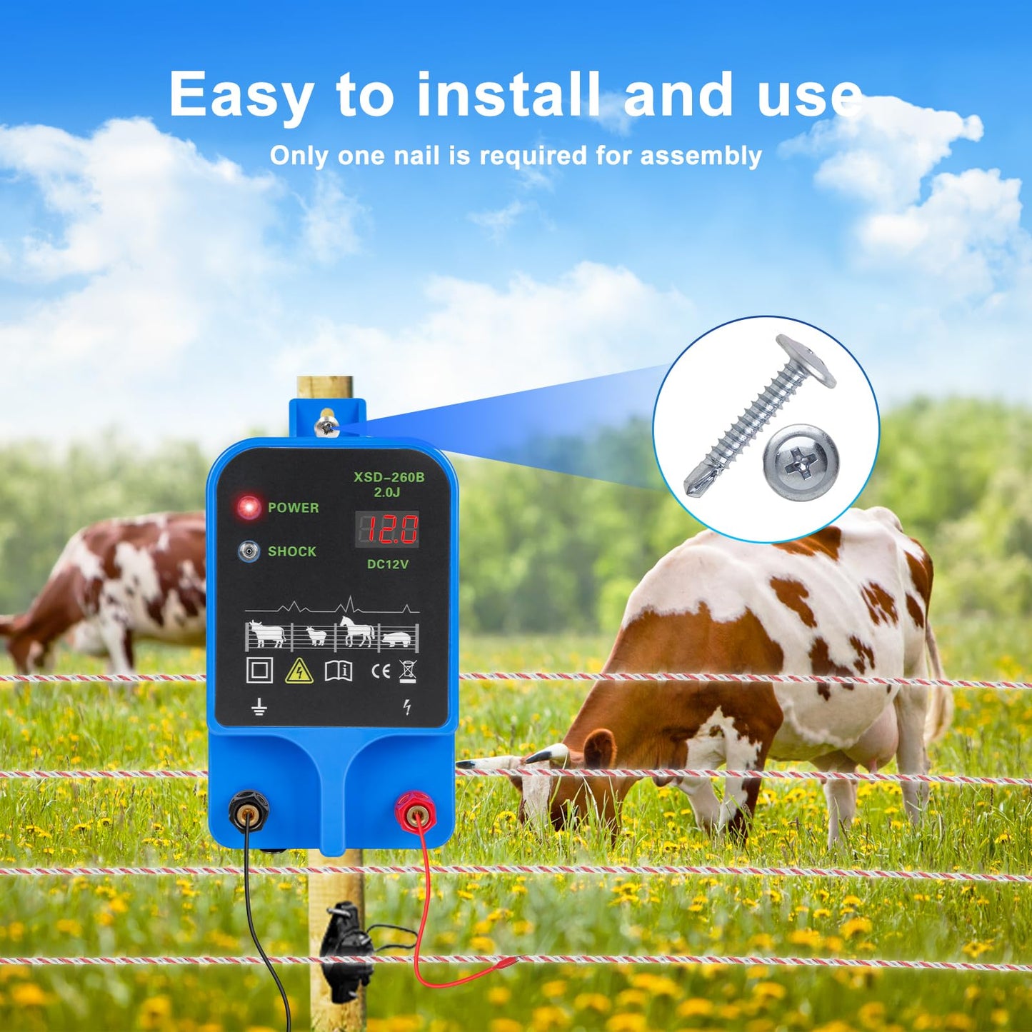 6.32 Mile Electric Fence Charger, 2 Joules/10.5kV Electric Fence Charger for Livestock,3 Mode Power Supply,Fence Energizer for Wildlife Prevention, Farm,Garden(NOT INCLUD Output Cable)