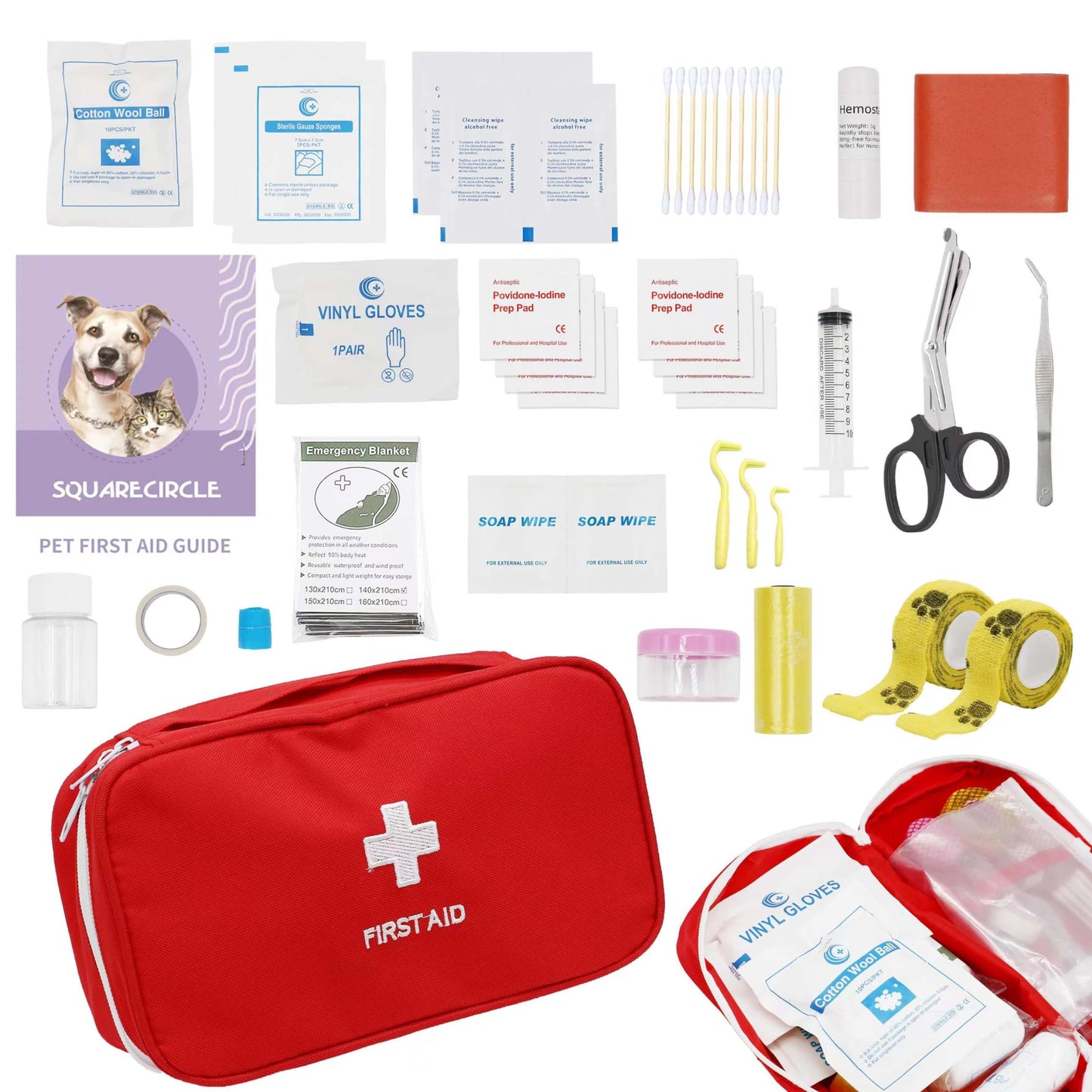 Pet Emergency Kit - Pet First Aid Kit for Dogs and Cats, Dog Camping Essentials, Dog Travel Accessories, Ideal for Home, Travel, Camping, and Hiking