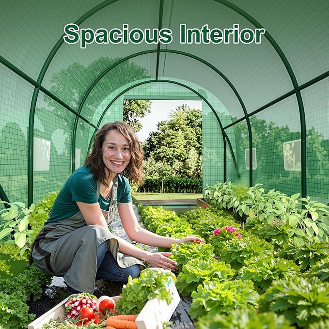 Greenhouse, Portable Greenhouses for Outdoors, Large Walk in Green House for Outside with Ventilated Roll-up Door and Reinforced Frame (Green, 12x7x7 ft w/ Irrigation System)