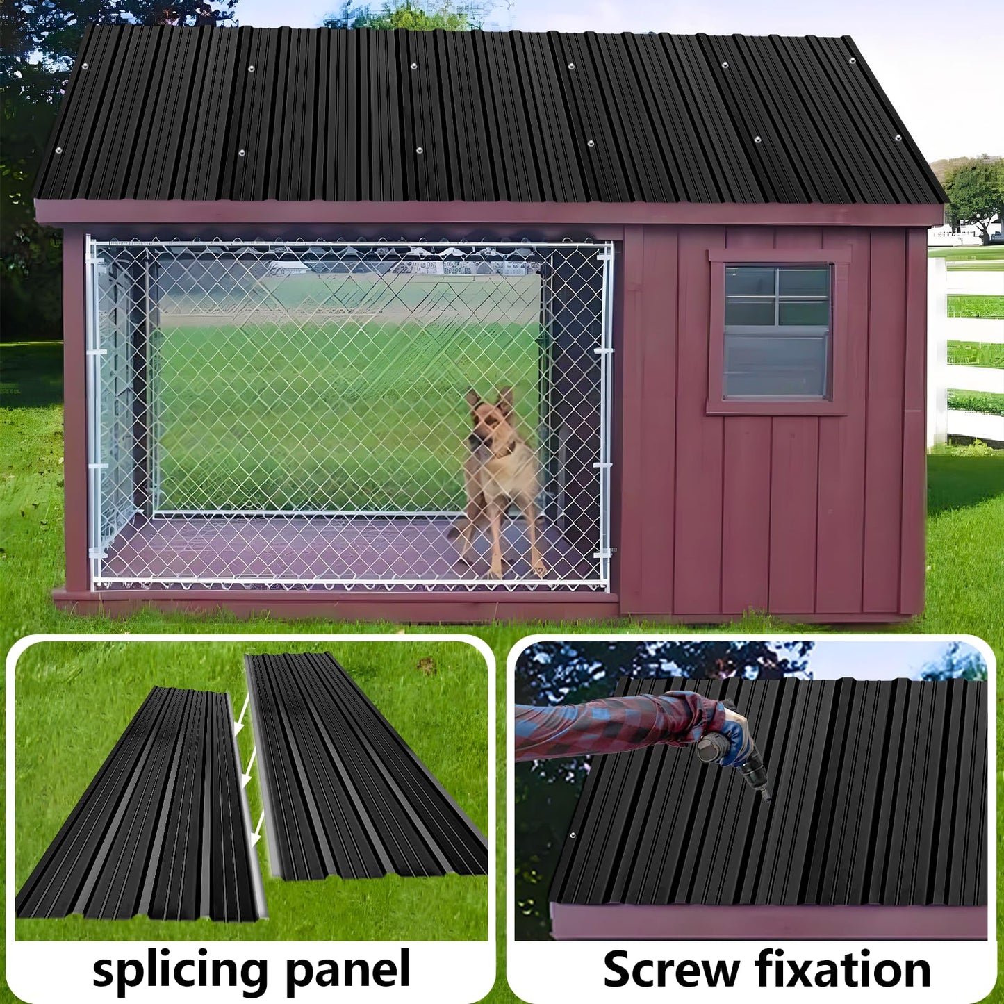 Metal Roofing Panels - Corrugated Galvanized Roof Panels Black 10 Pcs Waterproof Siding Panels for Outdoor House Storage Chicken Coop Patio Garages Sheds