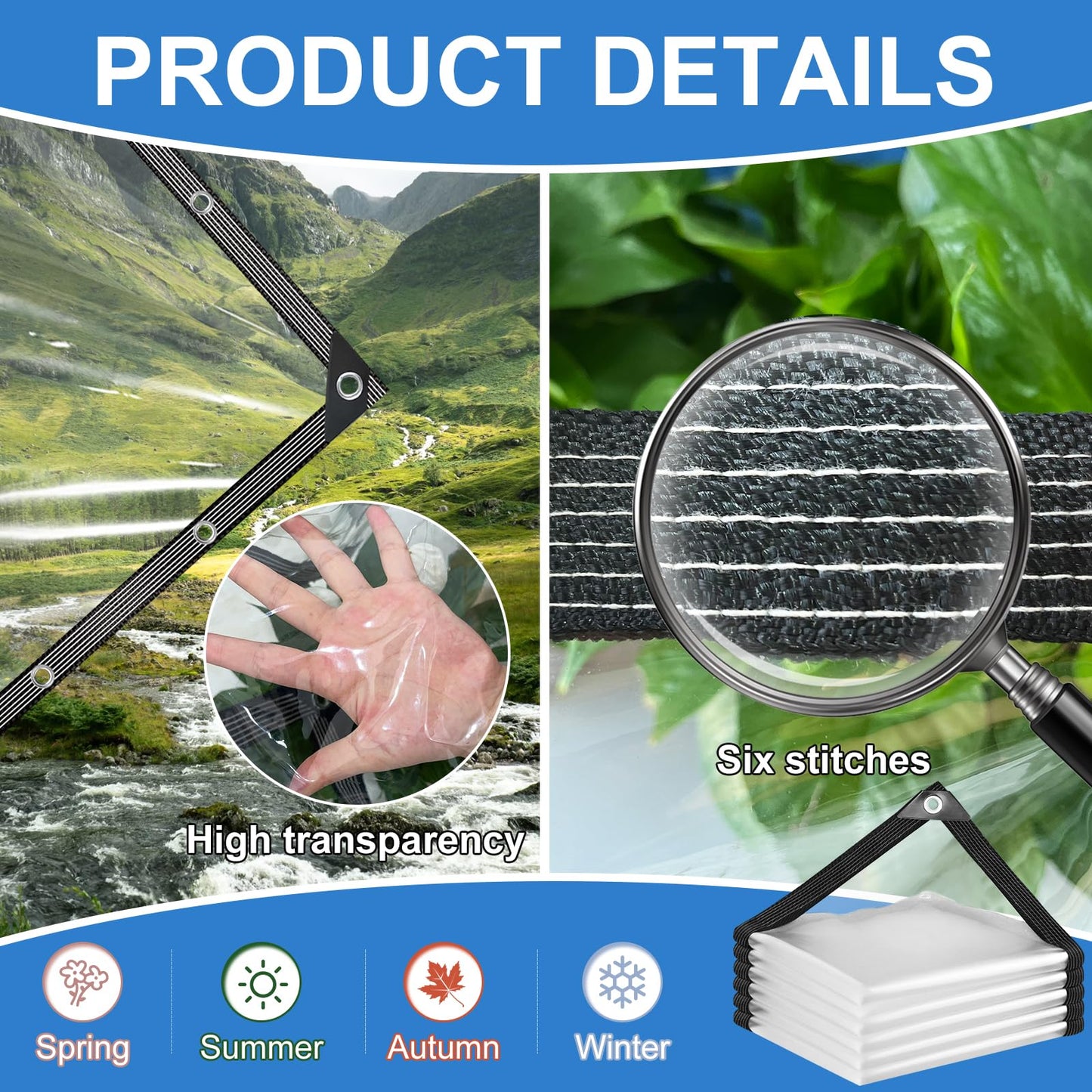 Clear Tarps Heavy Duty Waterproof 12x16ft Clear Tarp with Grommets and Reinforced Edges 14Mil Thickened Tear Resistant Clear Vinyl Plastic Tarp for Outdoor Patio Chicken Coop Greenhouse Plant