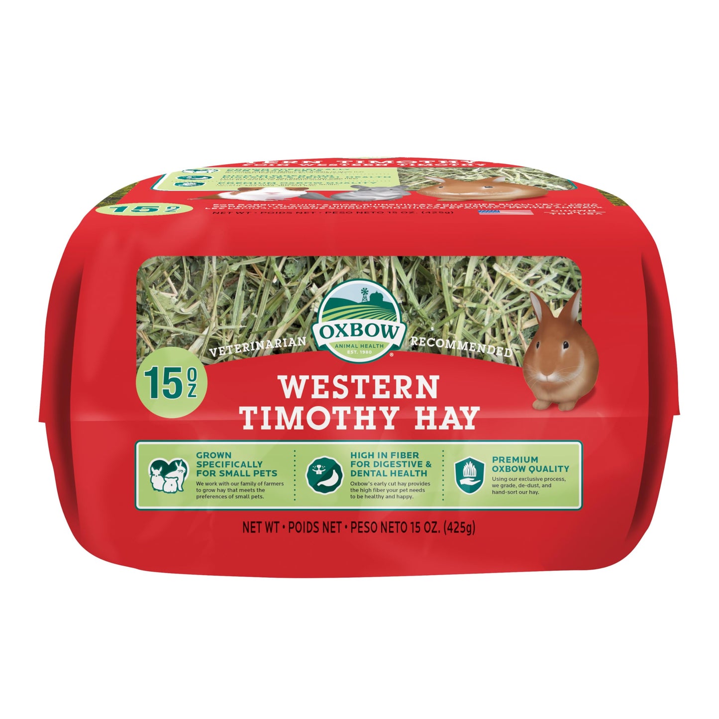 Oxbow Animal Health Western Timothy Hay, Bunny Food, All Natural Hay for Rabbits, Guinea Pig, Chinchillas, Hamsters & Gerbils, Rabbit Treats, Veterinarian Recommended, 15 oz.