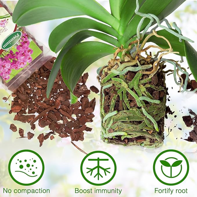 Orchid Bark Potting Mix,Premium Orchid Potting Mixture of Pine Bark and Perlite,Good Ventilation and Water Retention for Repotting Orchids and Growing Indoor Plants,1QT