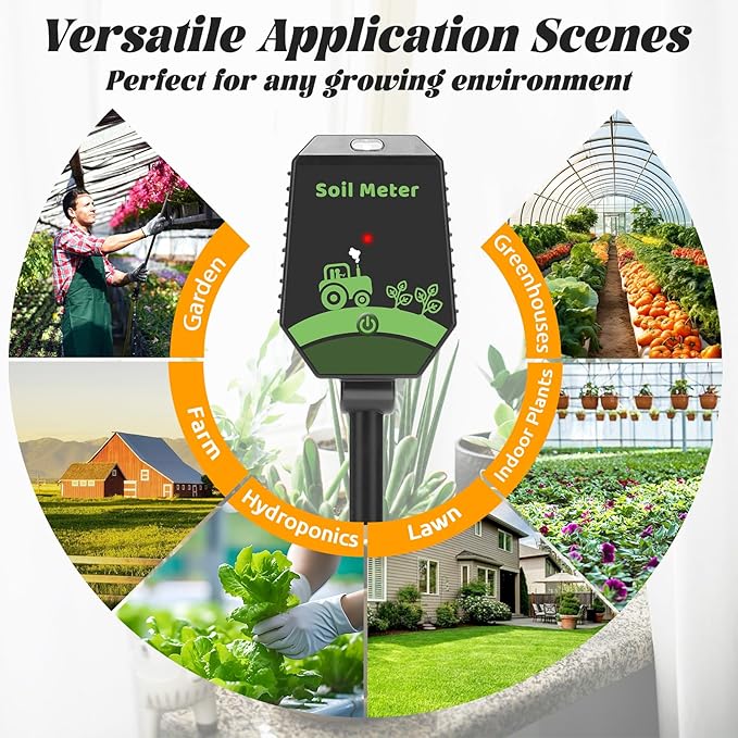Smart Soil pH Tester Digital Soil Moisture Tester 8 in 1- pH, EC, Moisture, Fertility, Salinity, Sunlight, Humidity, Temperature Monitor Soil Test Kit for Garden, Lawn, Hydroponics