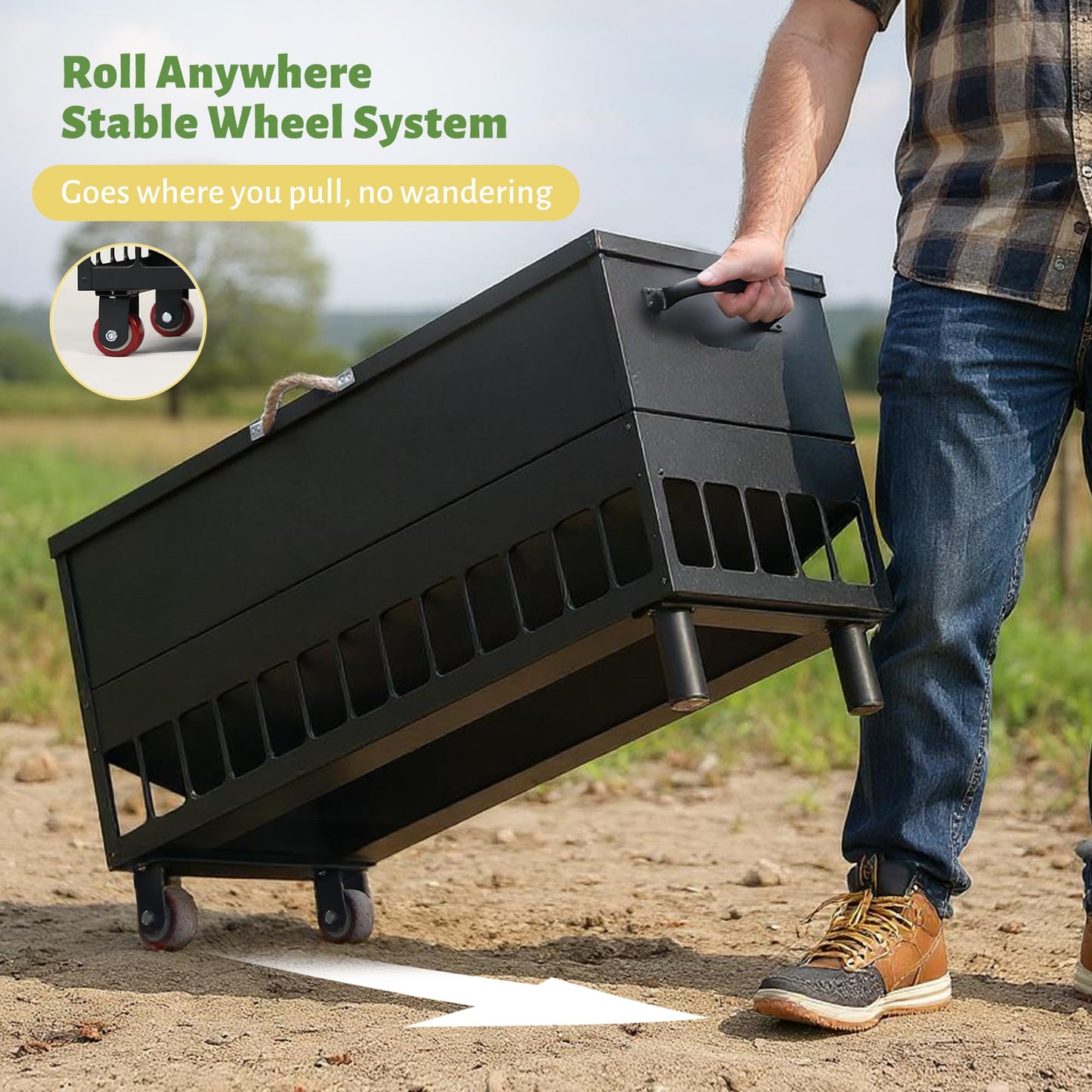 KOL 120 LB Large Chicken Feeder No-Waste, Spill Proof Portable Gravity Chicken Feeder Automatic, Dispenser, 38 Feeding Ports, No Waste Poultry Feeder for Hen Coop