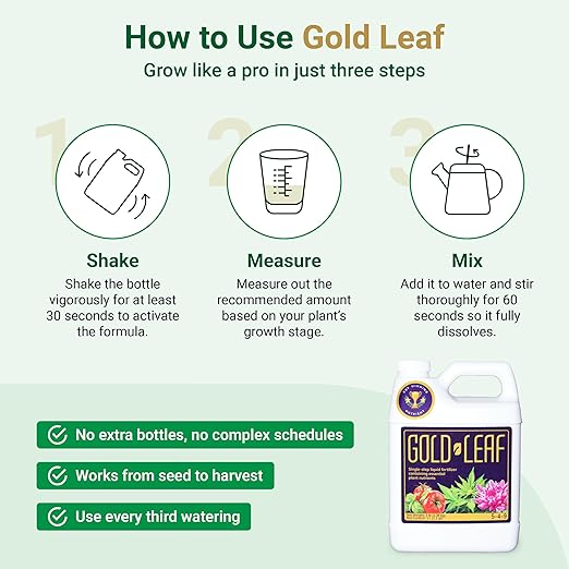 1L Gold Leaf All-in-One Liquid Fertilizer – pH Balanced, Instantly Dechlorinates, No Additives Needed – for Soil, Hydroponics & Coco – Bigger Blooms, Higher Yields, Complete Plant Nutrition