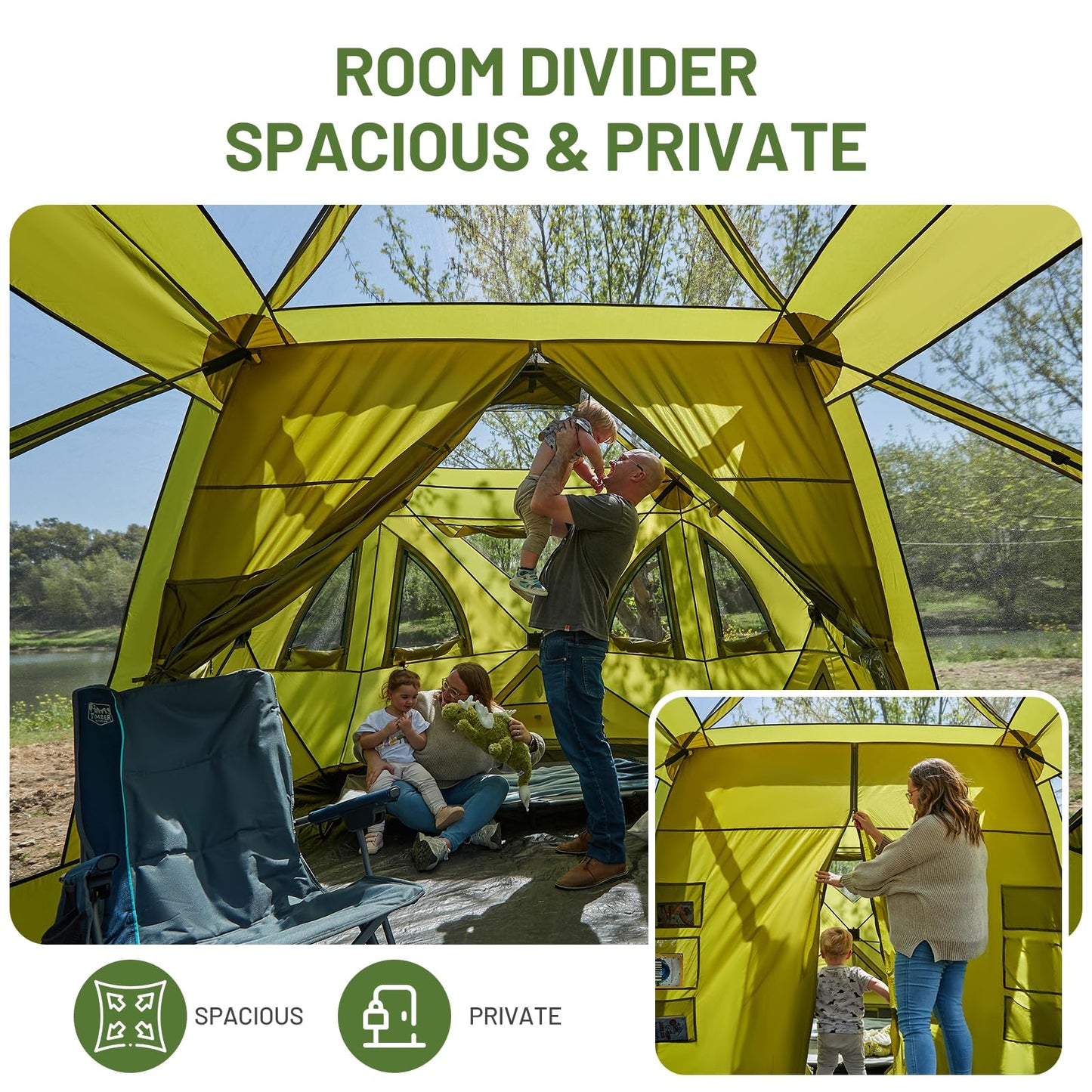Timber Ridge 8 Person Instant Pop Up Cabin Tent, Easy 90 Second Setup, Weather Resistant Camping Family Hub Tent with Rain Fly and Carry Bag for Outdoor Camping