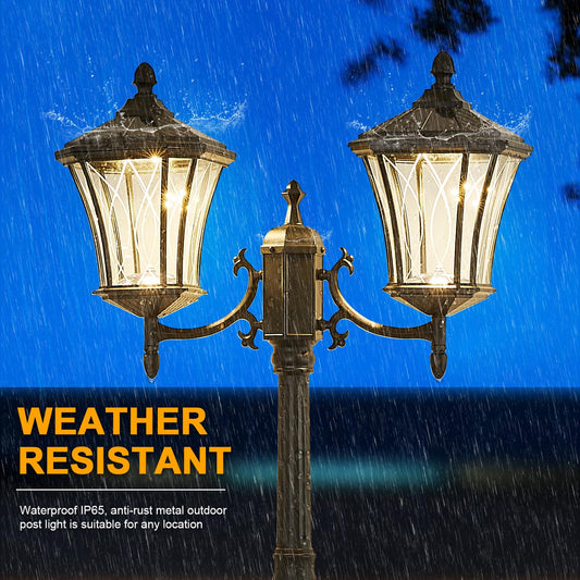 SCNYCUL Outdoor Solar Lamp Post Lights with Dusk to Dawn Sensor, Waterproof 2-Head Large Lantern Street Lights, Modern Solar Column Pole Light Fixtures for Outside, Garden, Driveway, Backyard, Black