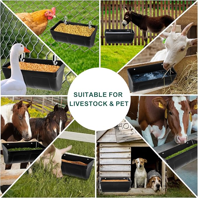 Chicken Goat Feeder Waterer Trough, No Waste Hanging Poultry Feeder Fence Accessories, Feed & Water Feeding Container Bucket for Coop Hens Duck Goose Horse Deer Sheep Piglets Livestock Supplies (3PCS)