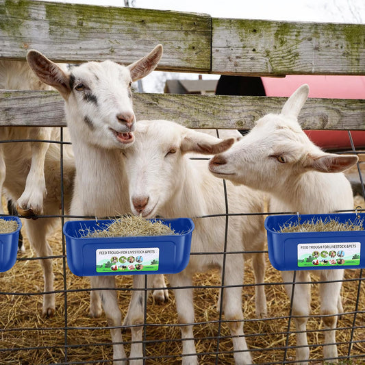 JNYLYFC Chicken Feeder Waterer, 3 Pack Duck Feeder Supplies, Hanging Fence Feed Trough with Clips for Goat, Sheeple, Piglet, Gooses, Turkeys, Dog Livestock Poultry, Blue