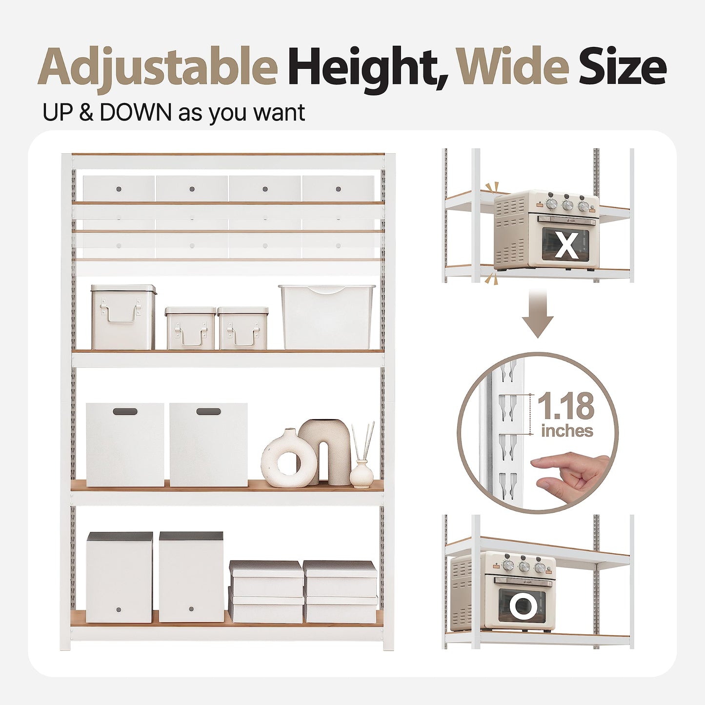HOMEDANT House White 48" Wide Boltless Heavy Duty Garage Storage Shelving Adjustable 5-Tier Metal Shelves Laminated Organization Shelf Industrial Utility Rack Pantry Shed Office Store 1Pack