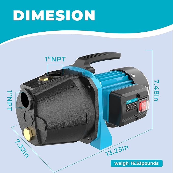 1.1HP Shallow Well Pump, Garden, Water Transfer,Home Lawn Draining Irrigation Pump, Pressure Booster, Sprinkler, Jet,1200GPH 115V Portable Cast Iron GJE
