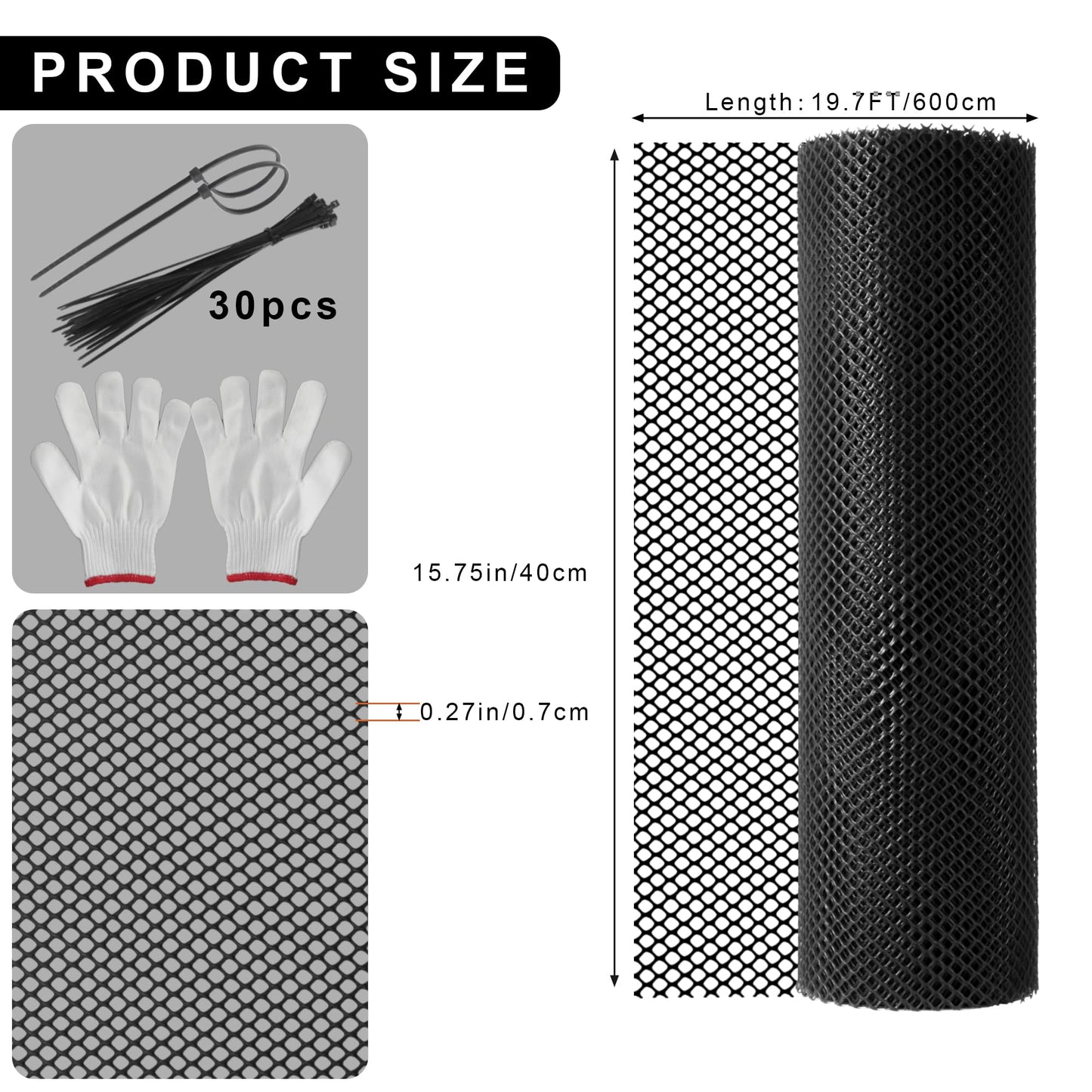 15.7 in x 19.7 FT Plastic Chicken Wire Fencing,Comes with 30 Twist Ties, Black Chicken Wire mesh,Poultry Netting,Poultry Fence,Chicken Wire for Crafts,Plastic Garden Fencing,Floral Chicken Wire