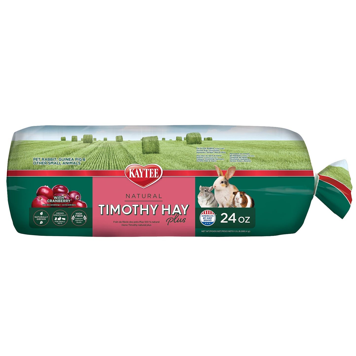 Kaytee All Natural Timothy Hay Plus Cranberries For Guinea Pigs, Rabbits & Other Small Animals, 24 Ounce