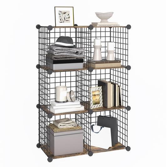 HOOBRO Cube Storage Organizer, 6-Cube Metal Grid Storage Shelf, Modular Cabinet, DIY Wire Bookshelf, for Living Room, Bedroom, Study, Rustic Brown and Black BF06CW01