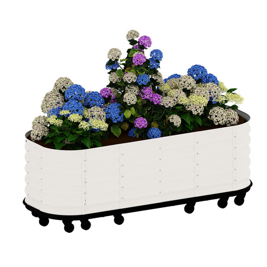 GarveeHome Self-Watering Wheeled Metal Garden Bed – Mobile Raised Planter Box with Water, Galvanized Steel Indoor/Outdoor Rolling Grow Station for Herbs, Veggies & Decor （94.5"x23.6"x19.7",White