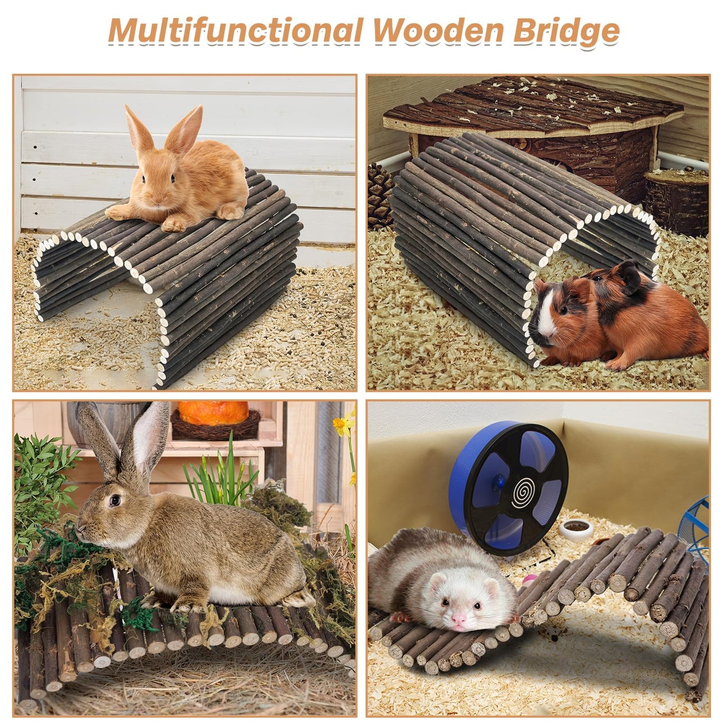 PINVNBY Extra Large Wooden Bunny Ladder Bridge (25 x 15 inches), Rabbits Hideout, House, Tunnel, Rodents Chew Toys for Guinea Pig, Chinchillas, Hedgehogs, Ferrets, Rat